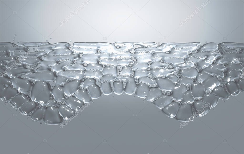 A cross section scientific view of eperdermis cells sub layer with water bubble molecules in between on an isolated background - 3D render