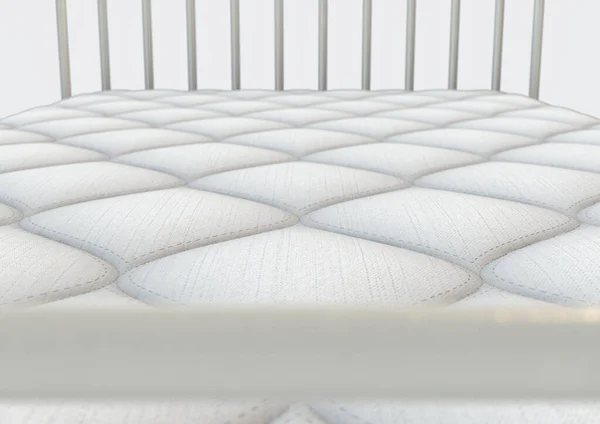 Simple Matelas Lit Blanc Avec Une Garniture Décorative Des Côtés — Photo