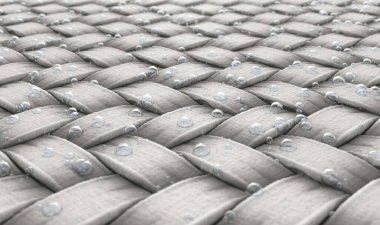 Basit bir dokuma kumaşının mikroskobik görüntüsü ve su kabarcıkları yüzeye emiyor - 3D görüntüleme