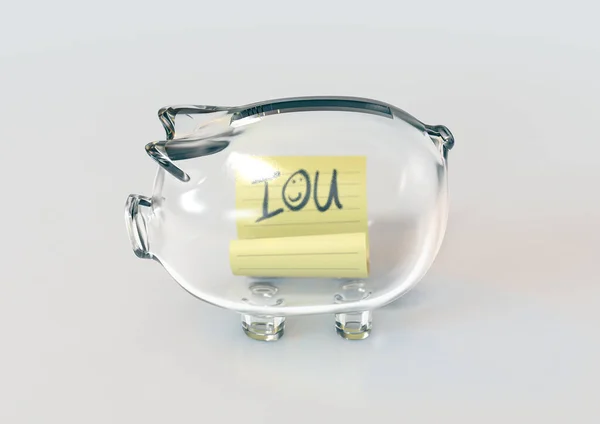 Empty Transparent Glass Piggy Bank Isolated White Background Hand Written — Stock Photo, Image