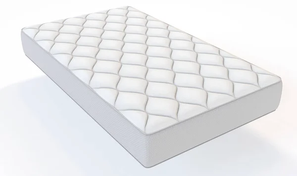 Egy Egyszerű Fehér Ágy Matrac Dekoratív Feltét Szövet Oldalán Egy — Stock Fotó