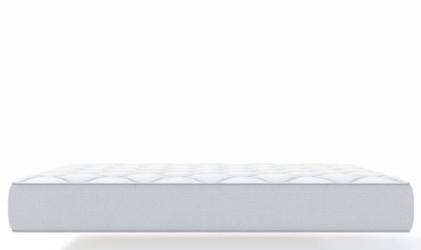 一个简单的白色床垫与装饰顶部和织物侧面在一个孤立的白色背景 3D渲染 — 图库照片