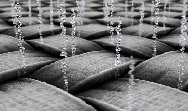 Une Vue Microscopique Simple Tissu Textile Tissé Poches Montantes Bulles — Photo