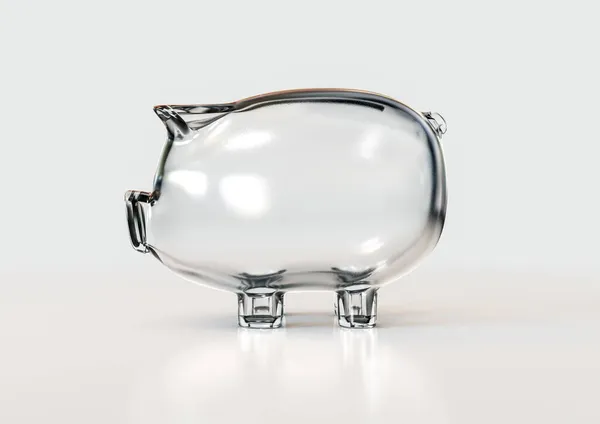 Una Hucha Vidrio Transparente Vacía Sobre Fondo Blanco Aislado Render — Foto de Stock