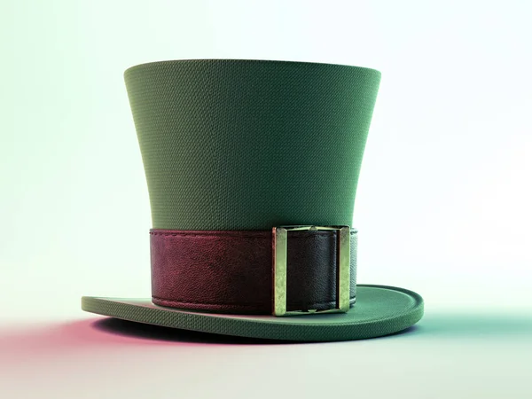 Topi Leprechaun Bahan Hijau Dengan Pita Kulit Coklat Dengan Gesper — Stok Foto