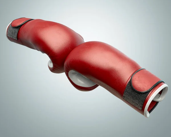 两个红白相间的拳击手套在一个孤立的背景中相互接触的概念 3D渲染 — 图库照片
