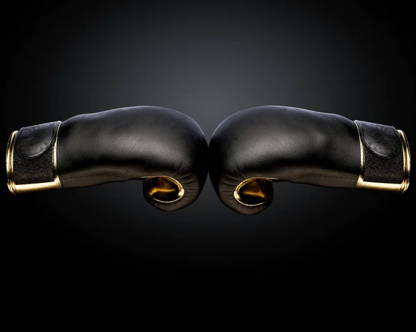 Концепція Показує Дві Протилежні Чорно Золоті Боксерські Рукавички Які Торкаються — стокове фото