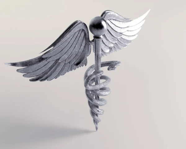 Silver Caduceus Symbol Wings Snakes Isolated Studio Background Render — Stock Photo, Image