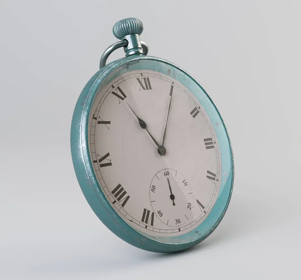 Zbliżenie Skomplikowanego Skorupkowego Niebieskiego Antycznego Zegarka Kieszonkowego Białym Tle Studia — Zdjęcie stockowe