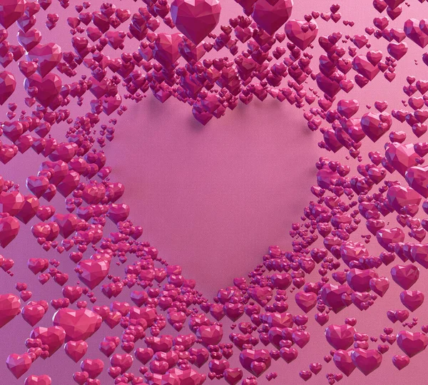 Uma Coleção Formas Coração Rosa Angular Baixo Poli Que Compõem — Fotografia de Stock