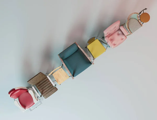 Concept Montrant Une Collection Diversifiée Chaises Dans Différents Styles Couleurs — Photo