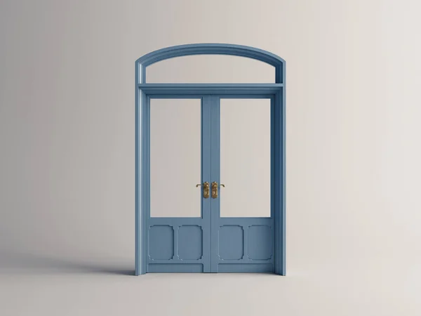 Закрытая Французская Двойная Дверь Окрашенная Синий Цвет Латунной Арматурой Изолированном — стоковое фото