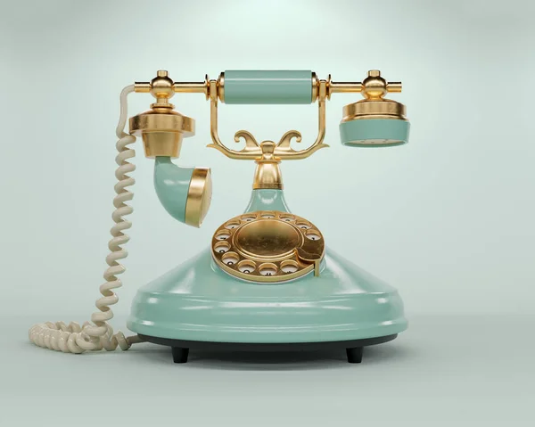 Vintage Akvamarin Och Mässing Art Deco Telefon Ljus Studio Bakgrund — Stockfoto