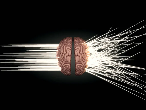 Concept Showing Light Rays Exiting Human Brain Left Depicting Analytical — Stock Photo, Image