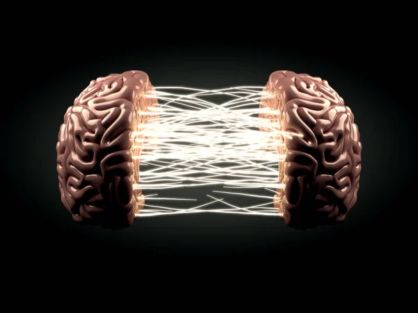 Conceito Mostrando Cérebro Humano Dividido Dois Hemisférios Unido Por Raios — Fotografia de Stock