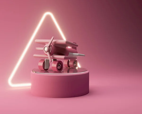 Ένα Κανονικό Ροζ Πλαστικό Παιχνίδι Αεροπλάνο Για Νήπια Μια Στρογγυλή — Φωτογραφία Αρχείου