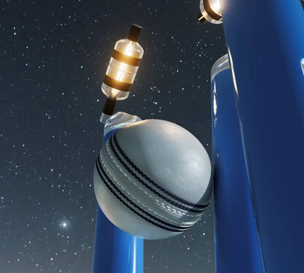 Blue Electronic Cricket Wickets Dislodging Bails Illuminating Led Lights Night — Stock Photo, Image