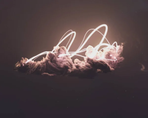 Parlak Parlak Neon Işığın Yıldızsal Bir Arkaplanda Kabarık Bir Kara — Stok fotoğraf