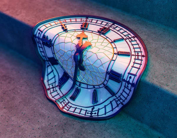 Concepto Surrealista Que Muestra Reloj Torre Antiguo Hecho Hormigón Oro — Foto de Stock
