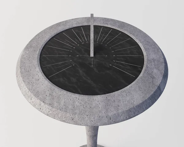 Reloj Sol Piedra Redonda Moderna Con Números Romanos Grabados Pie —  Fotos de Stock