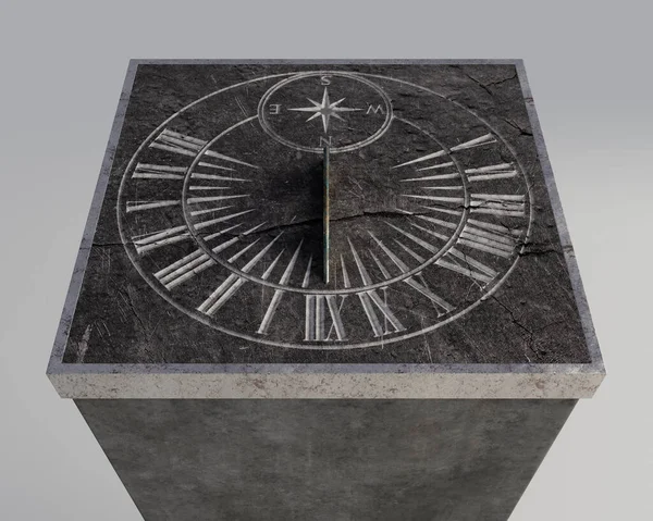 Square Stone Sundial Etched Roman Numerals Standing Monolithic Rock Base — Stock Photo, Image