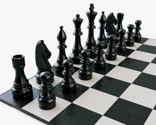 Regular Chess Set Setup Begin Checkered Board Isolated White Studio — Stock Photo, Image