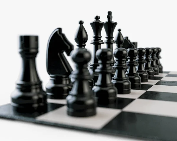 Regular Chess Set Setup Begin Checkered Board Isolated White Studio — Stock Photo, Image