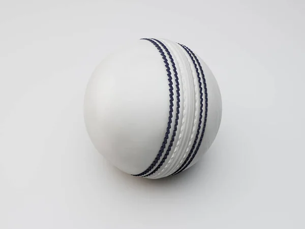 Una Normale Palla Cricket Bianca Con Cuciture Navy Uno Sfondo — Foto Stock