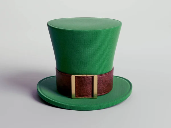 Green Material Leprechaun Hat Brown Leather Band Brass Buckle Isolated —  Fotos de Stock