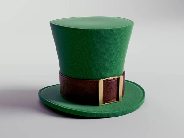 Green Material Leprechaun Hat Brown Leather Band Brass Buckle Isolated —  Fotos de Stock