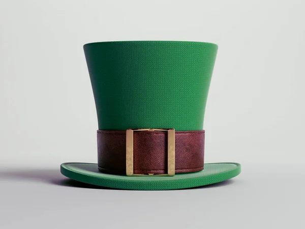 Ένα Πράσινο Υλικό Leprechaun Καπέλο Καφέ Δερμάτινη Ζώνη Και Πόρπη Εικόνα Αρχείου