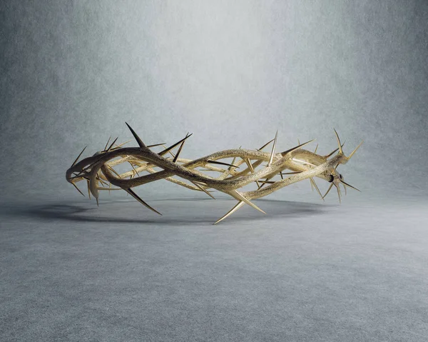 Branches Thorns Made Gold Woven Crown Depicting Crucifixion Casting Shadow — ストック写真