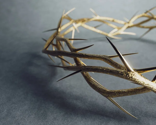 Branches Thorns Made Gold Woven Crown Depicting Crucifixion Casting Shadow — Stock Photo, Image