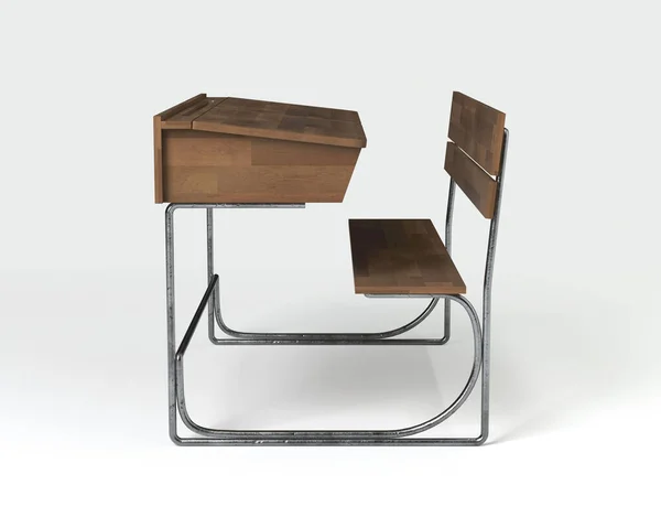 Vintage Double Seater Wooden School Desk Hinged Lids Bench Seat — Foto de Stock