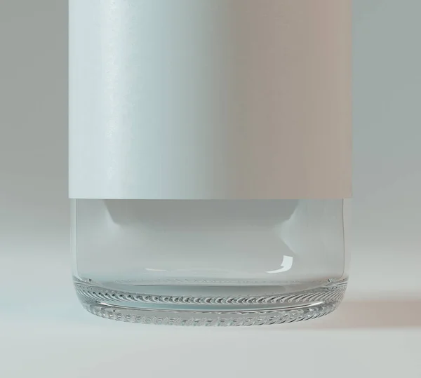 一个带有空白标签的透明玻璃瓶 独立的白色工作室背景 3D渲染 — 图库照片