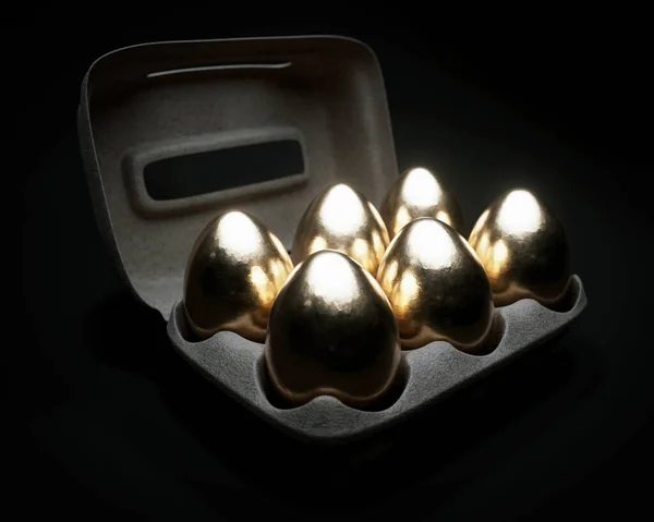 Una Colección Seis Huevos Oro Una Caja Cartón Normal Sobre — Foto de Stock