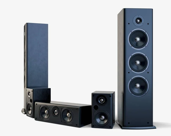 Modern Surround Sound Speaker Arrangment Light Studio Background Render — Stock Photo, Image