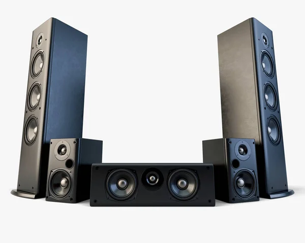 Modern Surround Sound Speaker Arrangment Light Studio Background Render — Stock Photo, Image