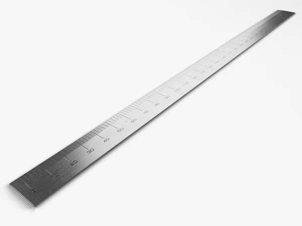 Close View Section Steel Ruler Indented Measurements White Studio Background — ストック写真