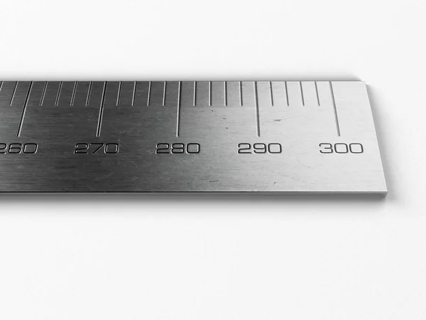 Close View Section Steel Ruler Indented Measurements White Studio Background — 스톡 사진