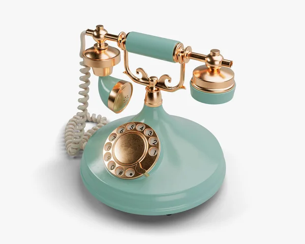 Teléfono Vintage Aguamarina Latón Art Deco Fondo Estudio Luz Render — Foto de Stock