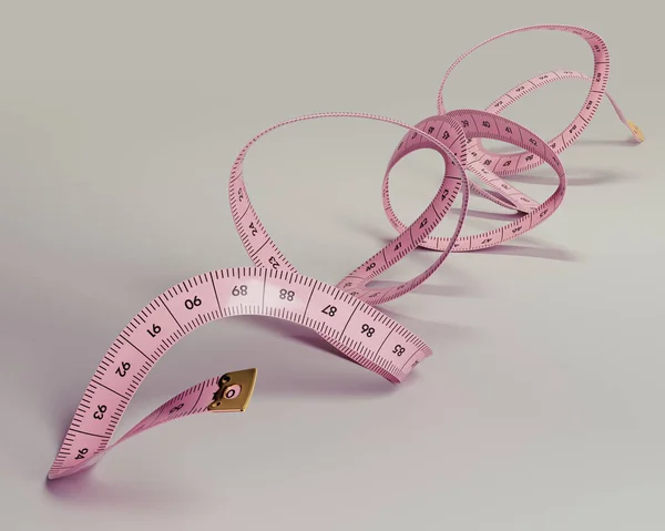 Pink Curled Twisted Taylors Measuring Tape Measurements Light Background Render — Stock Photo, Image