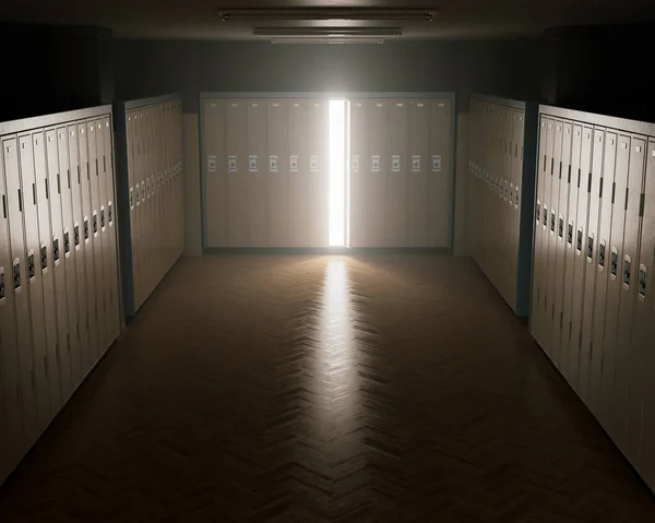 Light Illuminating Out Open Locker Dimly Lit Locker Room Wooden — 图库照片