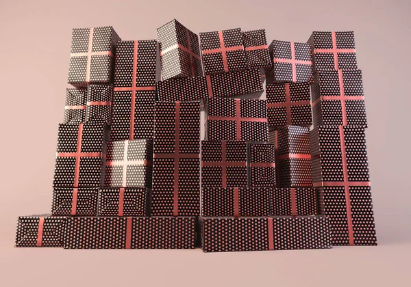 Stacked Wall Different Sized Rectangular Gift Boxes Wrapped Polka Dot — Φωτογραφία Αρχείου