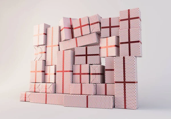 Stacked Wall Different Sized Rectangular Gift Boxes Wrapped Polka Dot — Stok fotoğraf