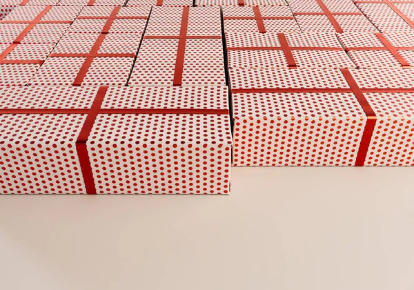 Collection Different Sized Rectangular Gift Boxes Wrapped Polka Dot Red — Fotografia de Stock