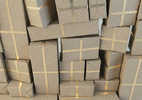 Stacked Wall Different Sized Rectangular Gift Boxes Wrapped Festive Gift — 스톡 사진