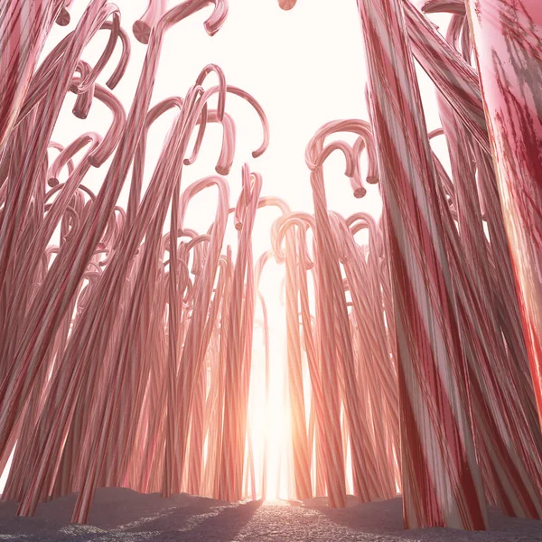 Fantastical Concept Pathway Forest Made Out Thousands Candy Canes Warm — Stockfoto