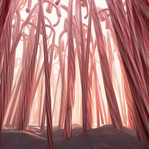 Fantastical Concept Pathway Forest Made Out Thousands Candy Canes Warm — Stock Photo, Image