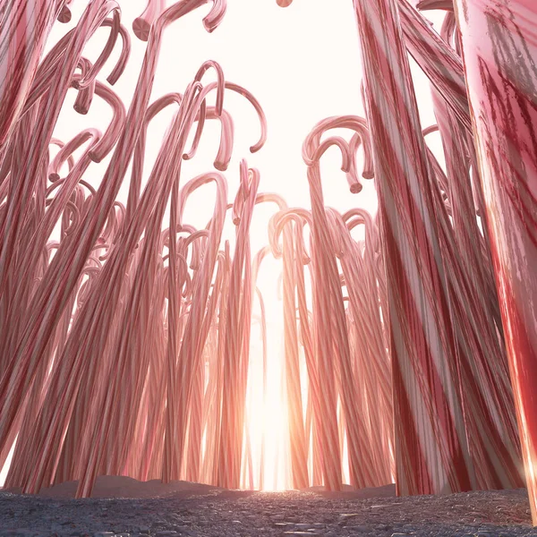 Fantastical Concept Pathway Forest Made Out Thousands Candy Canes Warm — Stockfoto